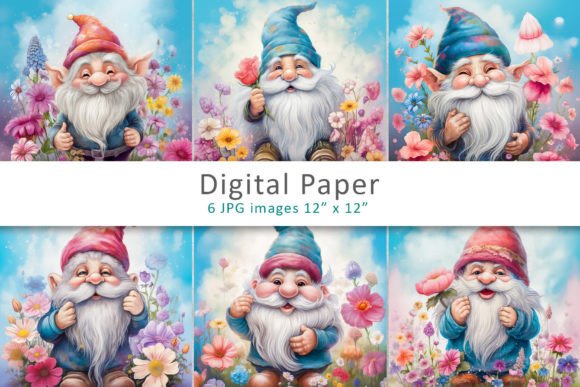 Download Gnome with Flowers Digital Papers - Premium Resources