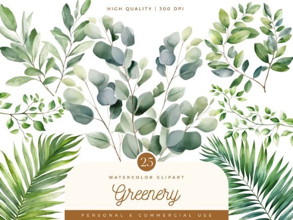 Download Watercolor Greenery Clipart Bundle - Greenery clipart Collection