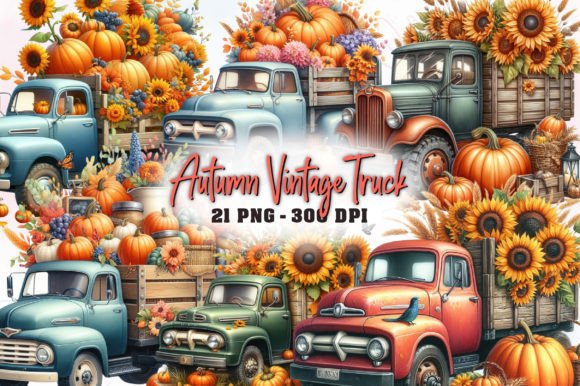 Download Autumn Vintage Truck Sublimation Clipart - Vintage truck Collection