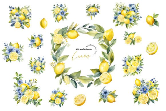 Download Lemon Blue Floral Greenery Clipart - Greenery clipart Collection