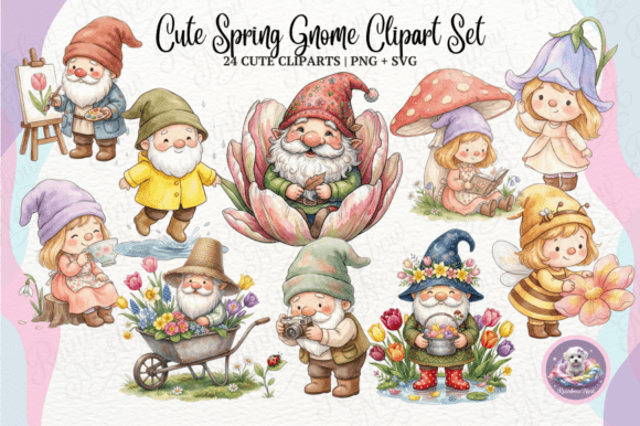 Download Cute Spring Gnome Clipart Set - Spring gnome clipart Collection