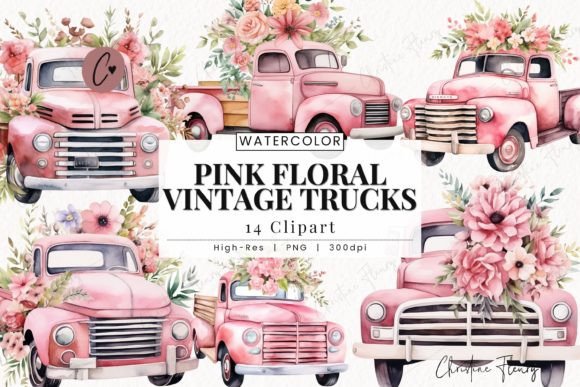 Download Pink Floral Vintage Truck Clipart - Vintage truck Collection