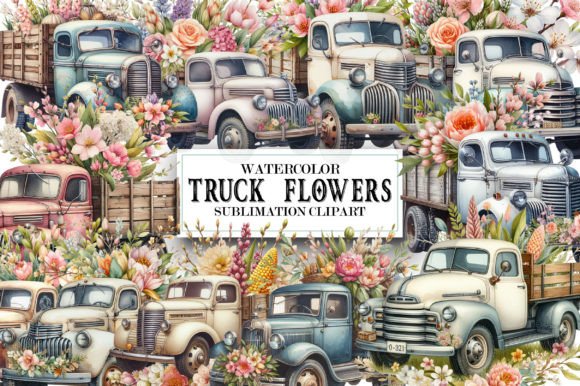 Download Vintage Truck Spring Flowers Clipart - Vintage truck Collection