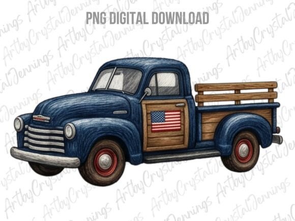 Download Patriotic Blue Vintage Truck PNG - Vintage truck Collection