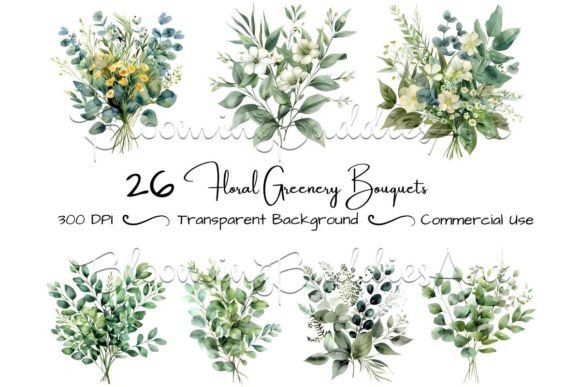 Download 26 Floral Bouquets Greenery Clipart Set - Greenery clipart Collection