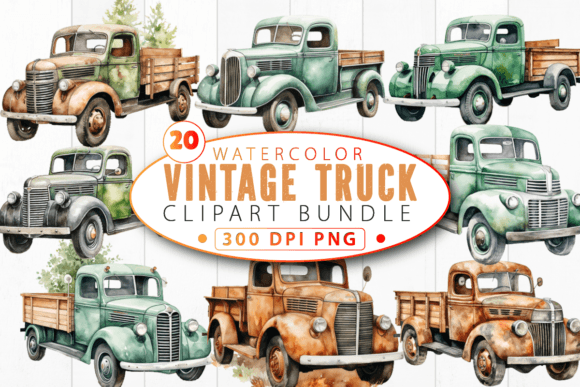 Download Watercolor Vintage Truck Clipart Bundle - Vintage truck Collection
