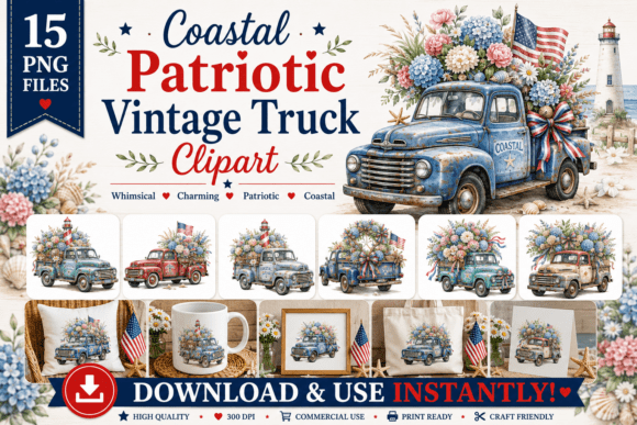 Download Coastal Patriotic Vintage Truck Clipart - Vintage truck Collection